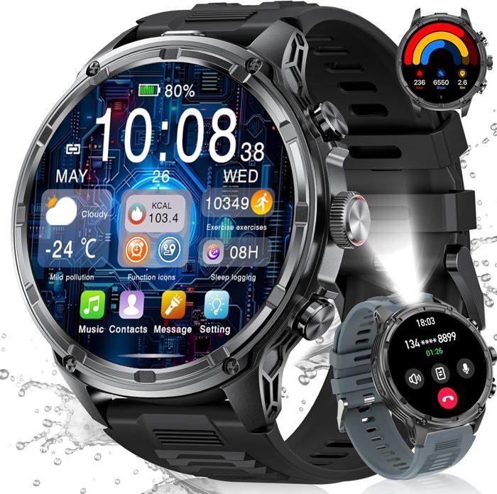 Militaire Montre Connectée Homme Avec 1 85 Hd Grand Écran/Led Lampe/710Mah Batterie Smartwatch Homme Avec 100+ Modes Sporti