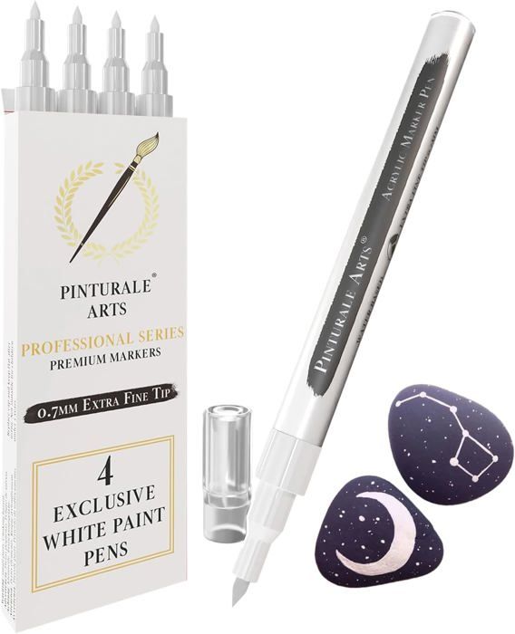 Andibro Lot De 6 Feutre Blanc,Marqueurs Blancs Permanent Pointe De Pointe De 1 Mm Feutres Acryliques Imperméables Pour Diverses Surfaces Papier Bois Pierre Plastique Croquis Dessin Et DIY