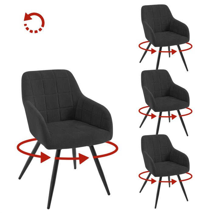 WOLTU Chaise Pivotante Salle à Manger Lot de 4 Fauteuil Velours Pieds en Métal pour Salon Chambre Noir W0ATT1015-4 WOLTU Chaise Pivotante Salle à Manger Lot de 4 Fauteuil Velours Pieds en Métal pour Salon Chambre Noir W0ATT1015-4