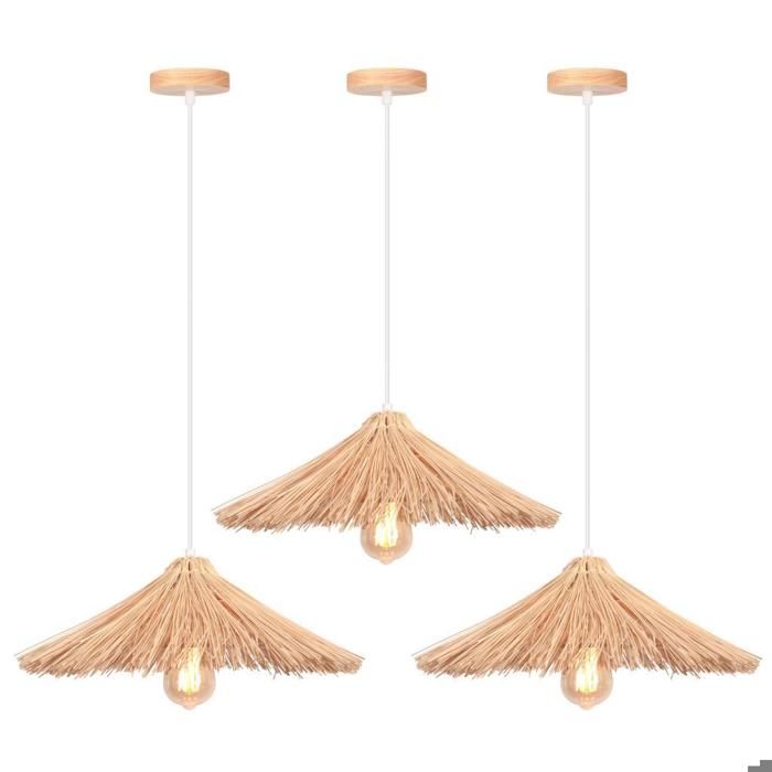 iDEGU 3pcs Suspension Luminaire Industriel Lustre Abat-jour en Barres de Bambou Design Chapeau Style Rural Pastoral pour Salon