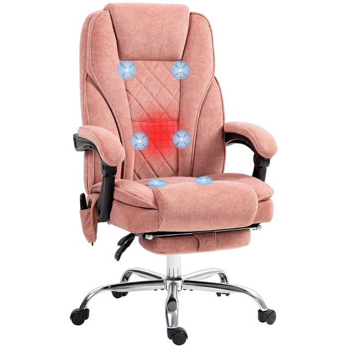 Fauteuil de bureau - Vinsetto - massant et chauffant - hauteur réglable dossier inclinable télécommande - rose