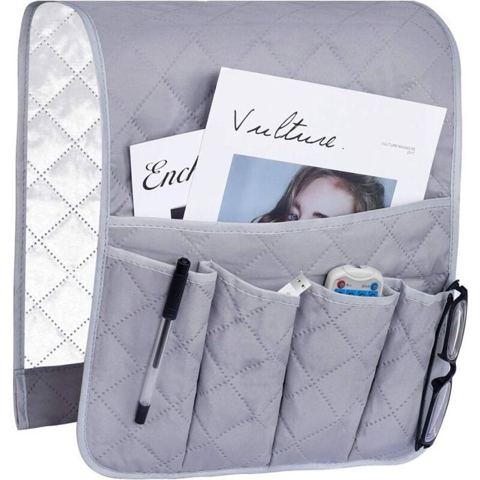 Organiseur accoudoir - RNEMITERY - 5 poches - Antidérapant - Gris - 88 x 33 cm