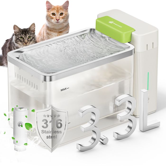 Meilleurs prix pour Fontaine à Eau Ultra-AMICURA A3 Lite-Filtrante pour Chats 3.3LSécurité Électrique 15 Jours d’Autonomie Nettoyage Facile(≤25dB)