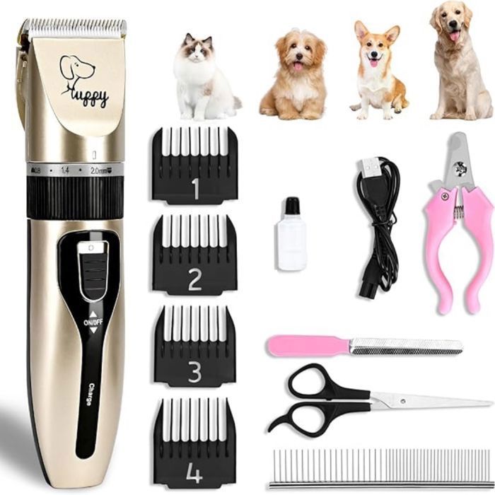 Comparer les prix de Tondeuse pour chiens et chats - Decopine-Kit de toilettage rechargeable avec quatre peignes et un ensemble complet daccessoires.