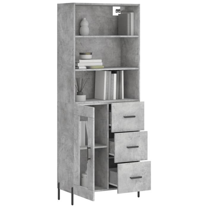 RemiseArmoire haute/Buffet haut - Décor salon/cuisine - Gris béton 69 5 x 34 x 180 cm Bois dingénierie *aspect pratique7112900
