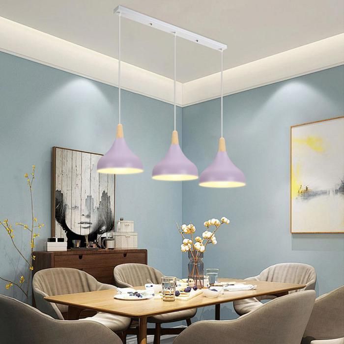 Lustre suspension - SMOTOP - 3 lampes E27 - Abat-jour métal violet Ø20cm - Style rétro