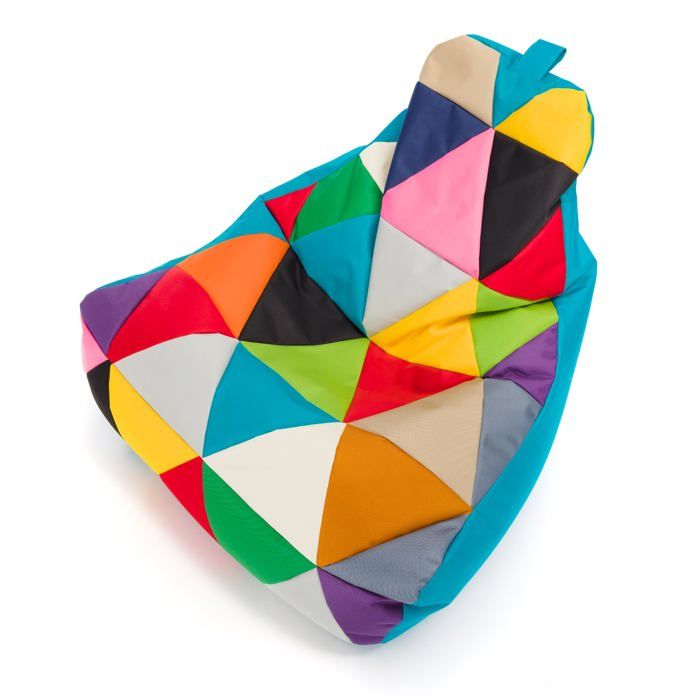 Keiko Patchwork Pouf Extérieur Imperméable Bille Polystyrène Fauteuil Relax Décoration M 100x80x85 cm Bleu Clair Ecopuf