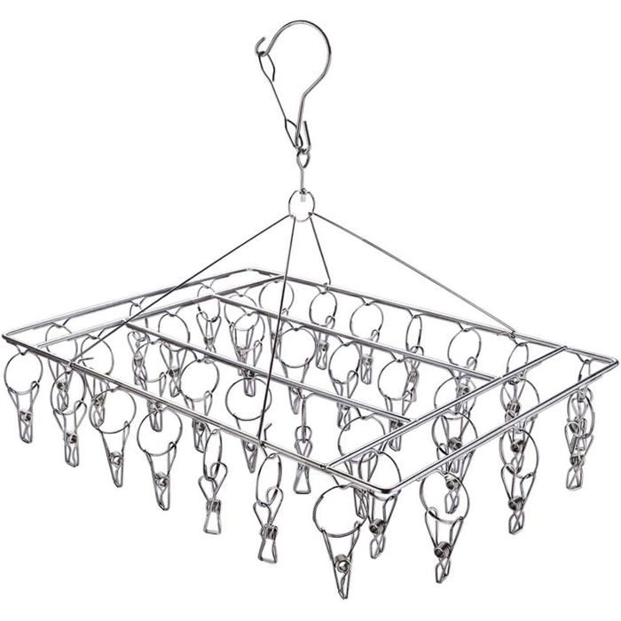 Etendoir Chaussette INOX Séchoir à Linge avec 36 Pinces Coupe-Vent Etendage Linge Intérieur Extérieur pour sous-vêtements Sout246