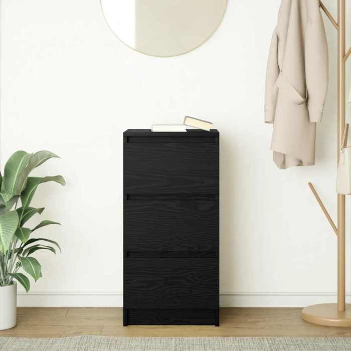 Buffet commode en bois dingénierie - vidaXL - Chêne noir - 375x35x76 cm - 3 tiroirs - Capacité totale 60 kg