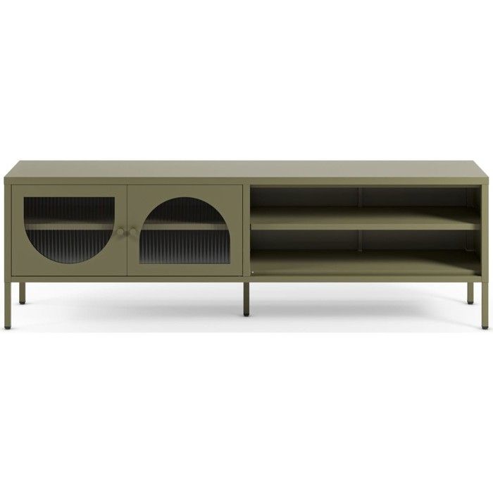 Meuble TV 2 portes 2 niches en métal vert 160 cm - Ysia Meuble TV 2 portes 2 niches en métal vert 160 cm - Ysia