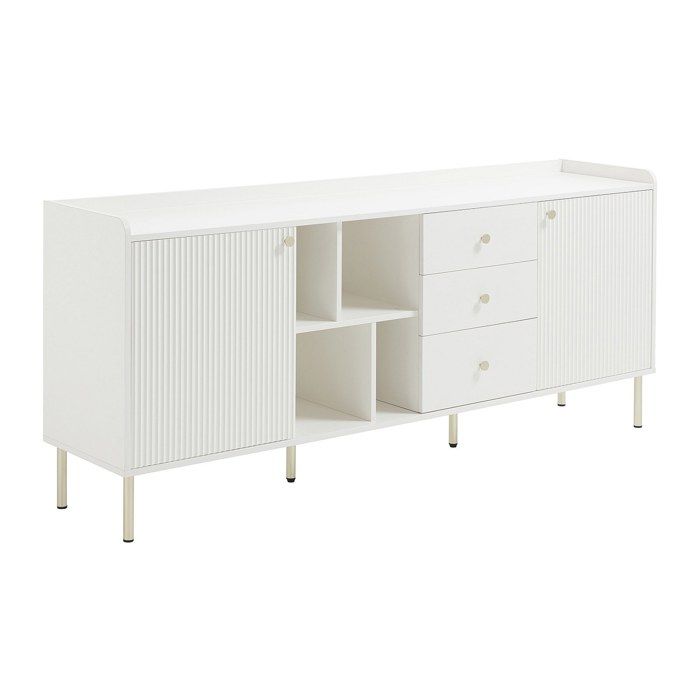 Buffet avec 2 portes 3 tiroirs et 4 niches - Blanc et doré - LUNAOR Buffet avec 2 portes 3 tiroirs et 4 niches - Blanc et doré - LUNAOR
