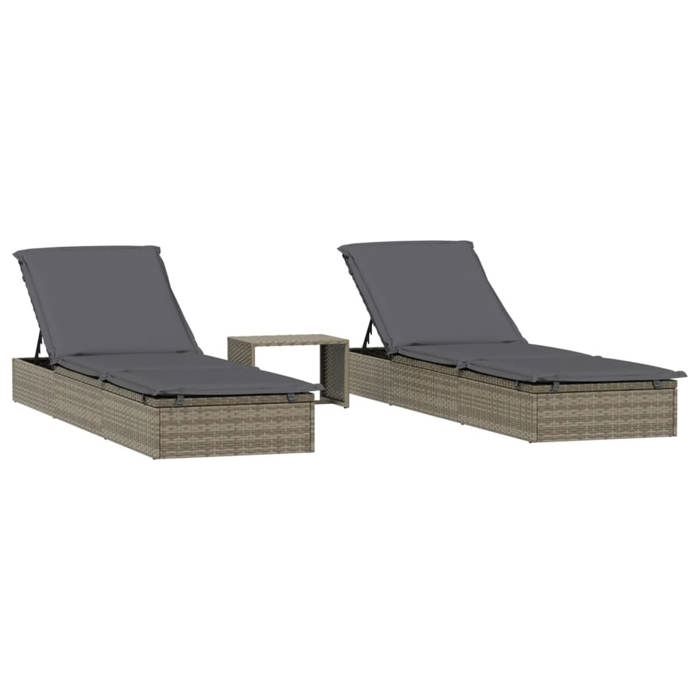 BEST-HOME Mobilier de jardin - UU - Transats 2 pcs - avec table gris résine tressée HH9470