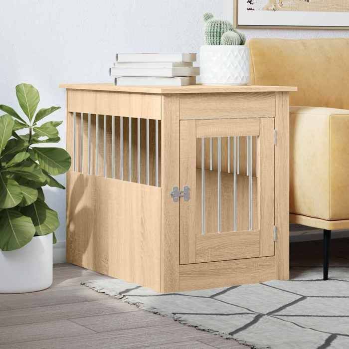 Comparer les prix de Meuble de cage pour chien - vidaXL - Chêne sonoma - 55x80x68 cm - Bois dingénierie et acier - Porte verrouillable