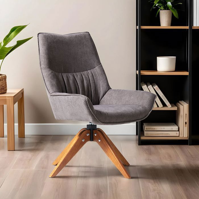 Chaise pivotante 360° - Scandinave - Velours marron - Accoudoirs ergonomiques - Pieds en bois massif