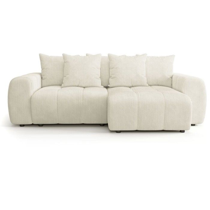 Canapé dangle convertible réversible 4 places avec coffre en velours côtelé beige - Rivoli