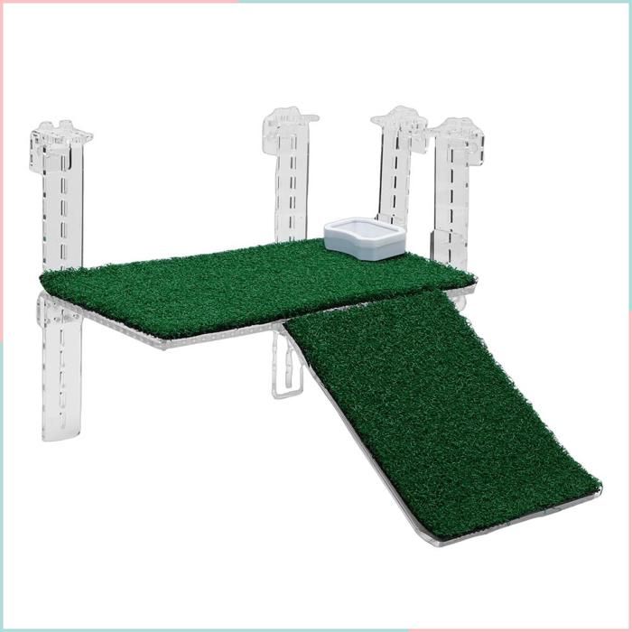 Meilleurs prix pour Plateforme de repos suspendue quai en acrylique réglable avec tapis dherbe amovible plusieurs réglages de hauteur pour tortues