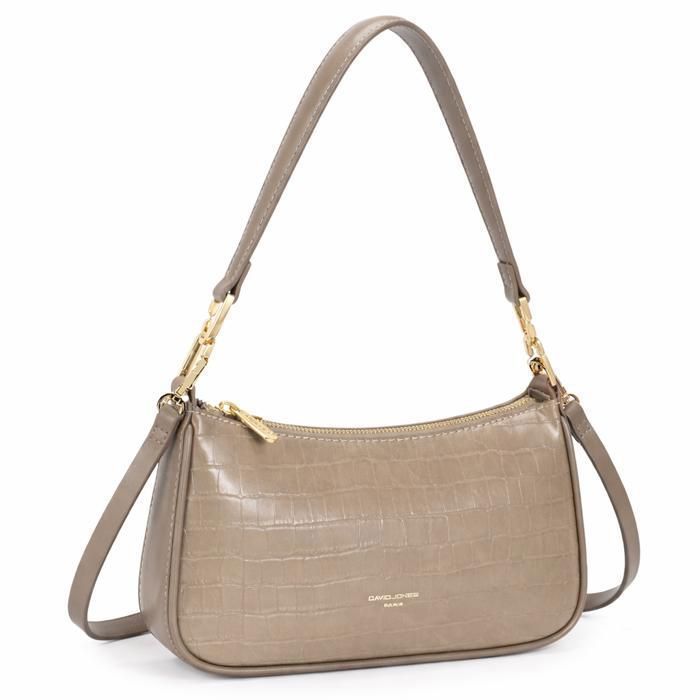 David Jones - Petit Sac Bandoulière Crocodile Cuir PU Femme - Marron Taupe