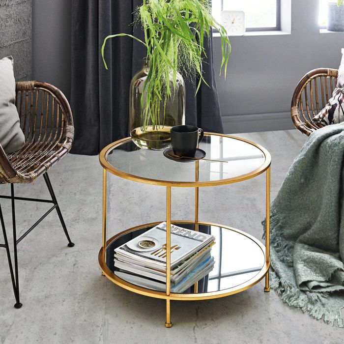 Table basse ronde 60x45 cm en verre trempé et métal doré