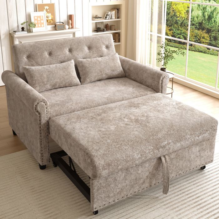 WUVRIE Canapé convertible 2 places 3-en-1 en chenille dossier réglable lit dappoint 170 x 98 cm