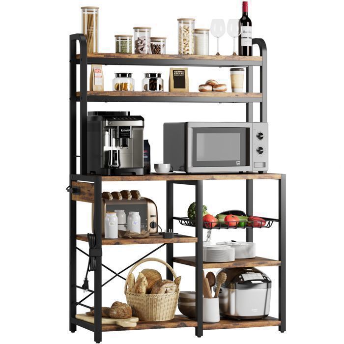 Étagère multifonction à 6 niveaux - Grille pour four à micro-ondes - Convient pour la cuisine ou le salon - 90 x 4 x 155 cm – Marron