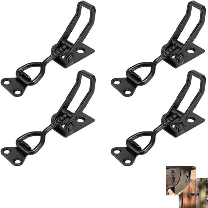 Lot de 4 loquets à bascule réglables 4002 fermeture à levier noir en métal pour boîte coffre porte 125 mm