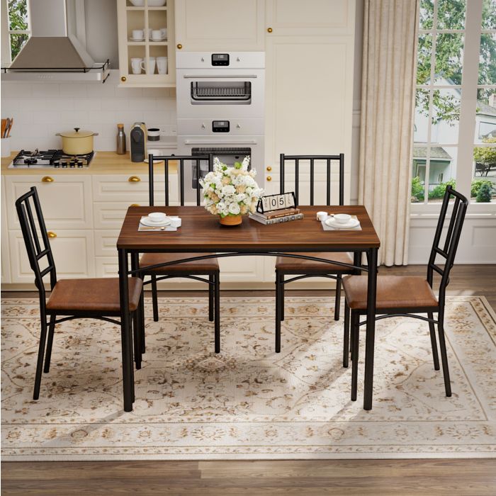 Ensemble table repas 4 chaises gain de place style industriel noyer et noir acier 110 x 60 x 76 5 cm ORVRYN
