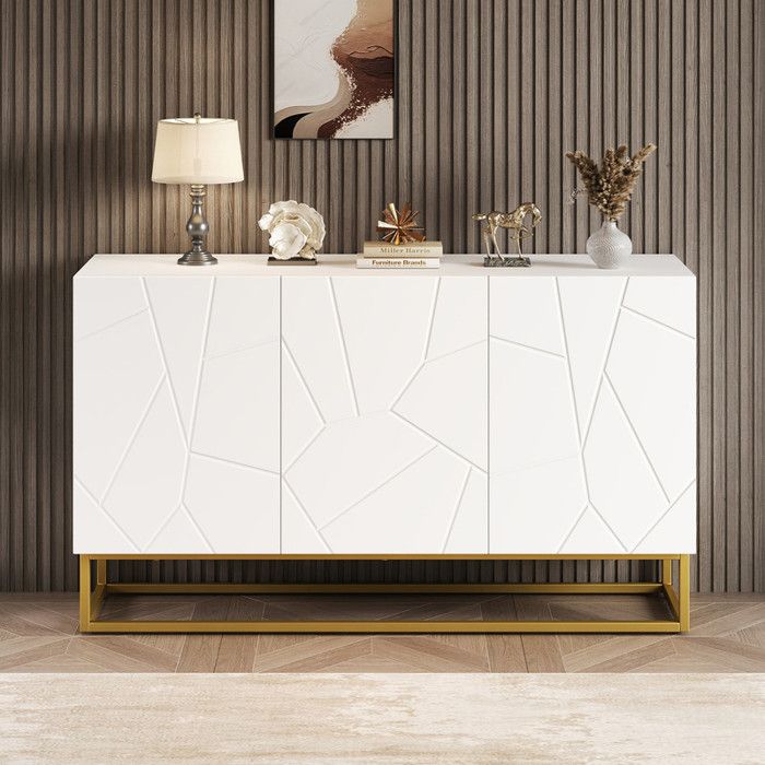 Buffet haute brillance avec 4 compartiments buffet moderne armoire Buffet 130 x 38 x 76 cm pour Le Salon et la Cuisine (Blanc)