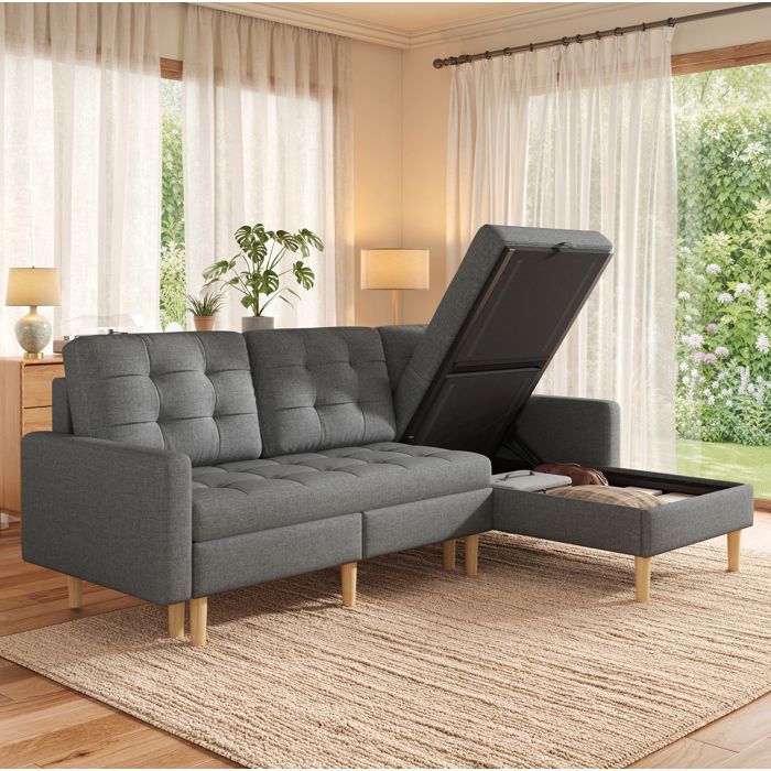 Canapé dangle convertible 3 places gris 212 x 130 x 86 cm avec rangement réversible