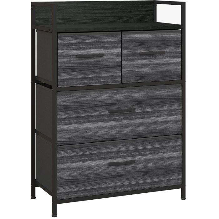 Buffet bas VUENOR - 60 x 29 x 85 cm noir – 4 tiroirs en tissu style industriel