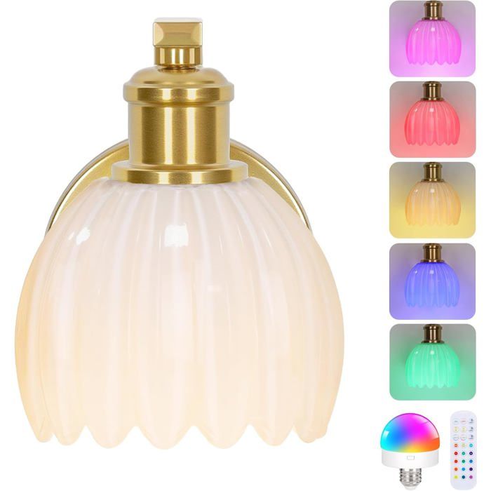 Applique murale sans fil rechargeable avec abat-jour en verre et télécommande — Doré