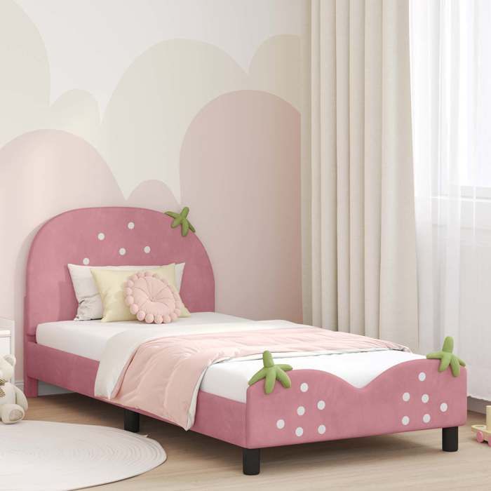 Lit enfant - MAISON EXCLUSIVE - Maison Exclusive - 80 x 200 cm - Velours rose - Cadre à lattes inclus