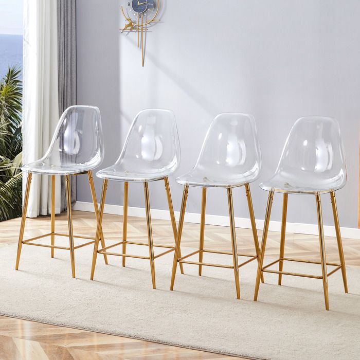 Lot de 4 Tabourets de Bar Transparents Chaises de Bar Design Moderne Assise en Plastique Pieds en Métal pour Cuisine et Bar