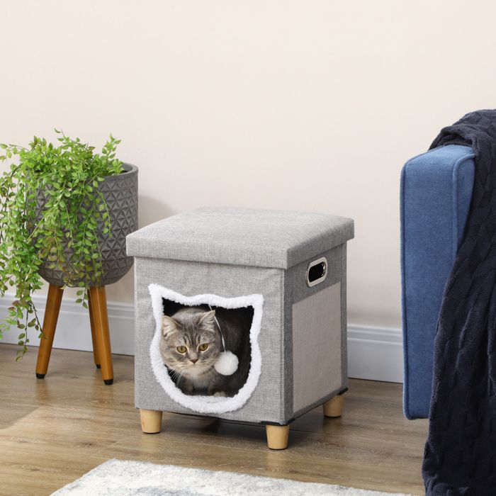 Niche chat interieur maison chat interieur 2 en 1 pied en bois coussin amovible lavable balle 35 5x35 5x42 5cm gris Niche chat interieur maison chat interieur 2 en 1 pied en bois coussin amovible lavable balle 35 5x35 5x42 5cm gris