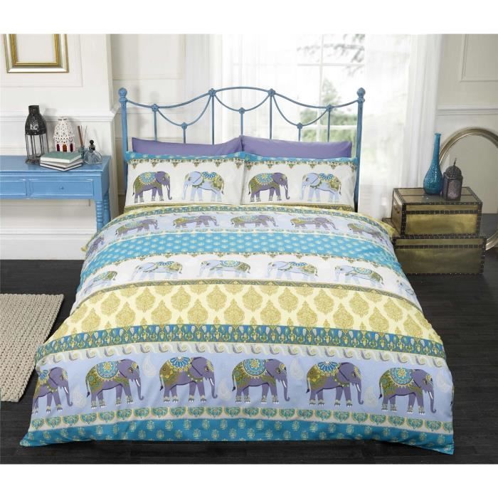 Art Style Indien Elephants Lit Double Housse De Couette 2 Taie D