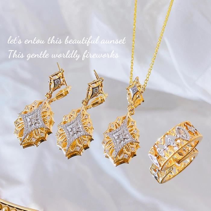 Parure Bijoux Femme TOEECY - Collier, Bracelet, Boucles D'Oreilles Cristal Plaqué Argent