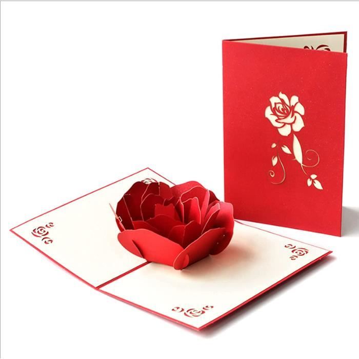 Carte 3d Pop Up Rose Romantique Carte de Voeux Anniversaire Mariage Carte De Fête des Mères 