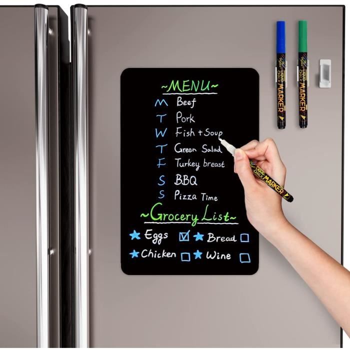 Tableau noir magnétique UCMD pour réfrigérateur avec 8 marqueurs de craie  de couleur, calendrier de tableau noir effaçable à sec, tableau de  planificateur de menu (17 X 