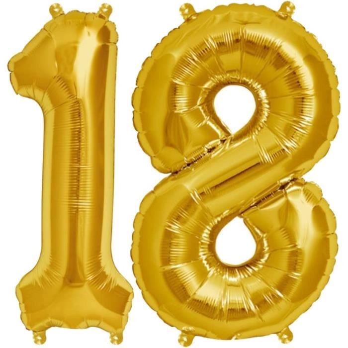 Ballons Anniversaire 18 Or - 100cm - Ballon Chiffre18 Numéro 18-20