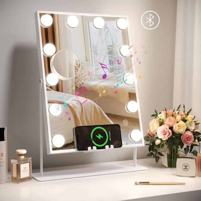 Miroir Maquillage Hollywood Dripex 90x60cm - 20 LED, 3 Modes Lumière, USB, Lentille Détachable - Table/Mur