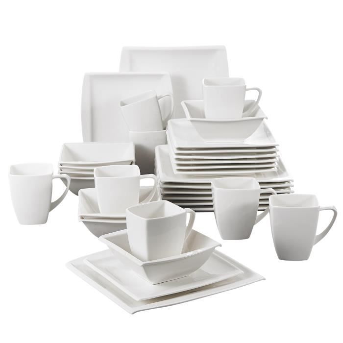 MALACASA, Série BLANCE, 32 pièces Service de Table Assiettes en