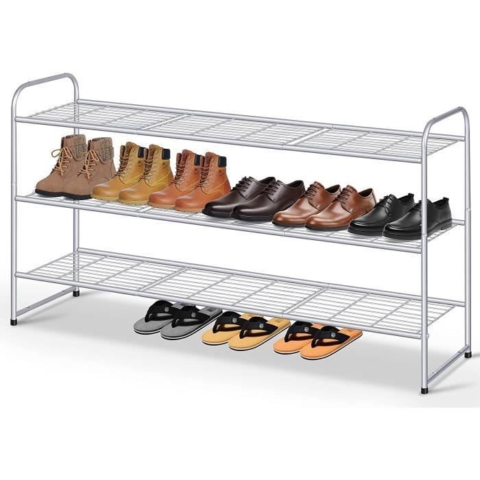 Étagère à Chaussures 3 Niveaux En Métal - Range 12 à 18 Paires, Idéale Pour Placard, Entrée, Extérieur (108x62x29 Cm)