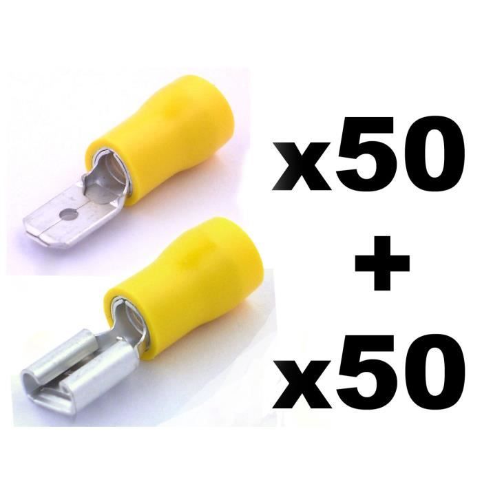 Cosse /électrique femelle isol/é /à sertir 50/ X Jaune 9,5/ mm