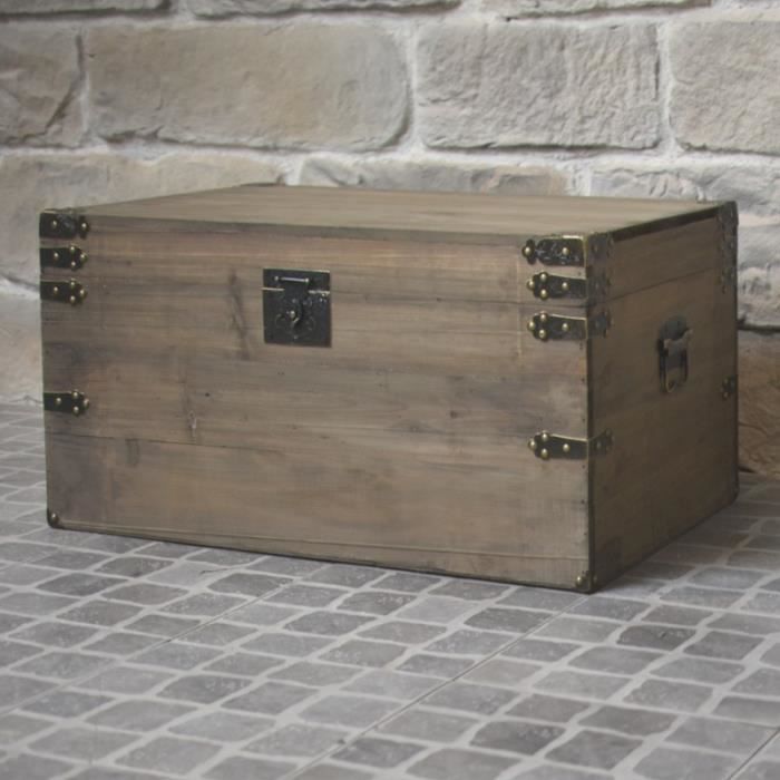 Grand Coffre Malle en Bois Style Ancien 90 cm x 56 cm x 48 cm - 999-Malle -  Achat / Vente Grand Coffre Malle en Bois - Cdiscount