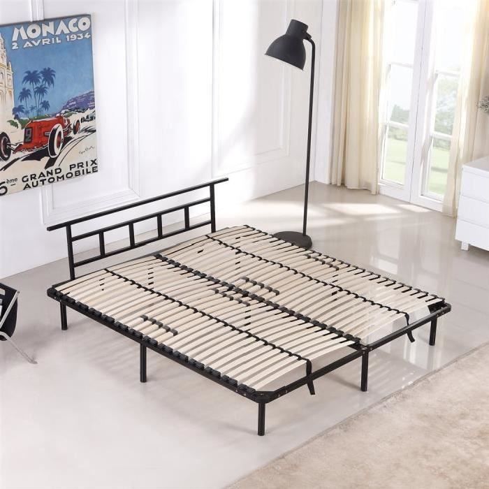 Lit En Metal 200x200 Cm Sommier A Lattes 200x200 Cm Avec Pieds Et Tete De Lit Achat Vente Structure De Lit Lit En Metal 200x200 Cm S Cdiscount