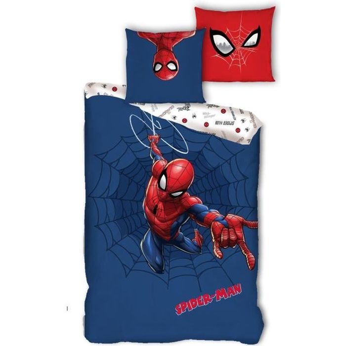 1 drap-housse et 2 taies d'oreiller Spiderman - Pour adolescents et enfants - Q1,90 x 200 cm + 50 x 75 cm x 1 MPY-SEA Parure de lit 2 pièces