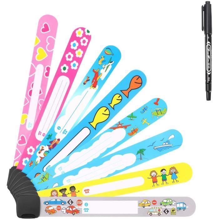 Vicloon Bracelet Identification de Securite Marqueur, 8 Pack Bracelet d'urgence pour Enfant, Anti Perdu Réutilisable Étanche pour Le Bébé d'enfant en Bas âge de Filles de Garçons
