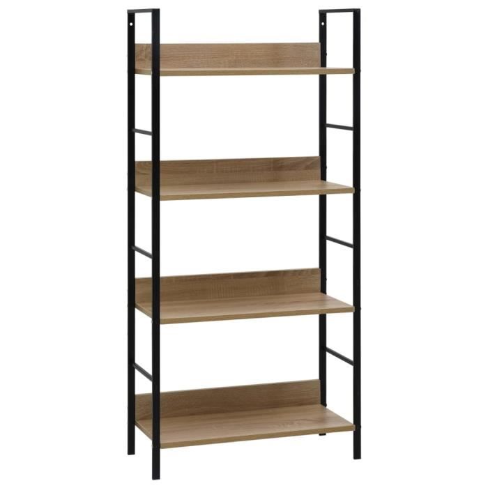 bibliothèque étagère à échelle meuble escalier à 4 niveaux chêne et noir - industriel - loft - 60x27,6x124,5 cm