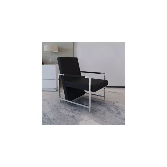 Fauteuil - Pieds chromés - Similicuir - Noir - 1 place - Design contemporain
