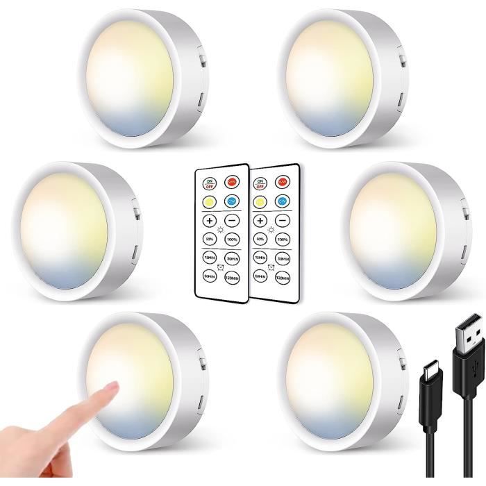 Kit 4 Spots LED Sans Fil Dimmables - 4 Couleurs, Télécommande, Adhésif - Pour Placard, étagère, Chambre