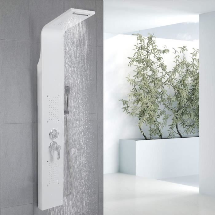 Colonne De Douche Complète Acier Inox - Effet Pluie & Cascade - 5 Jets Massage - 113 Cm - Neuf